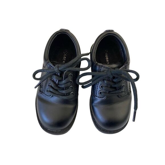 George Shoes Kids 7 Plain Toe Oxford Black Faux Leather Lace Up Casual Comfort - Picture 1 of 12
